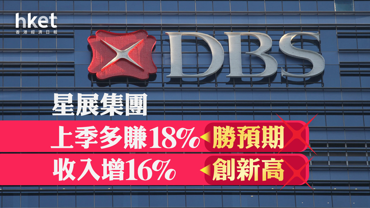 業績︱銀行股】星展集團上季多賺18%勝預期收入增16%創新高