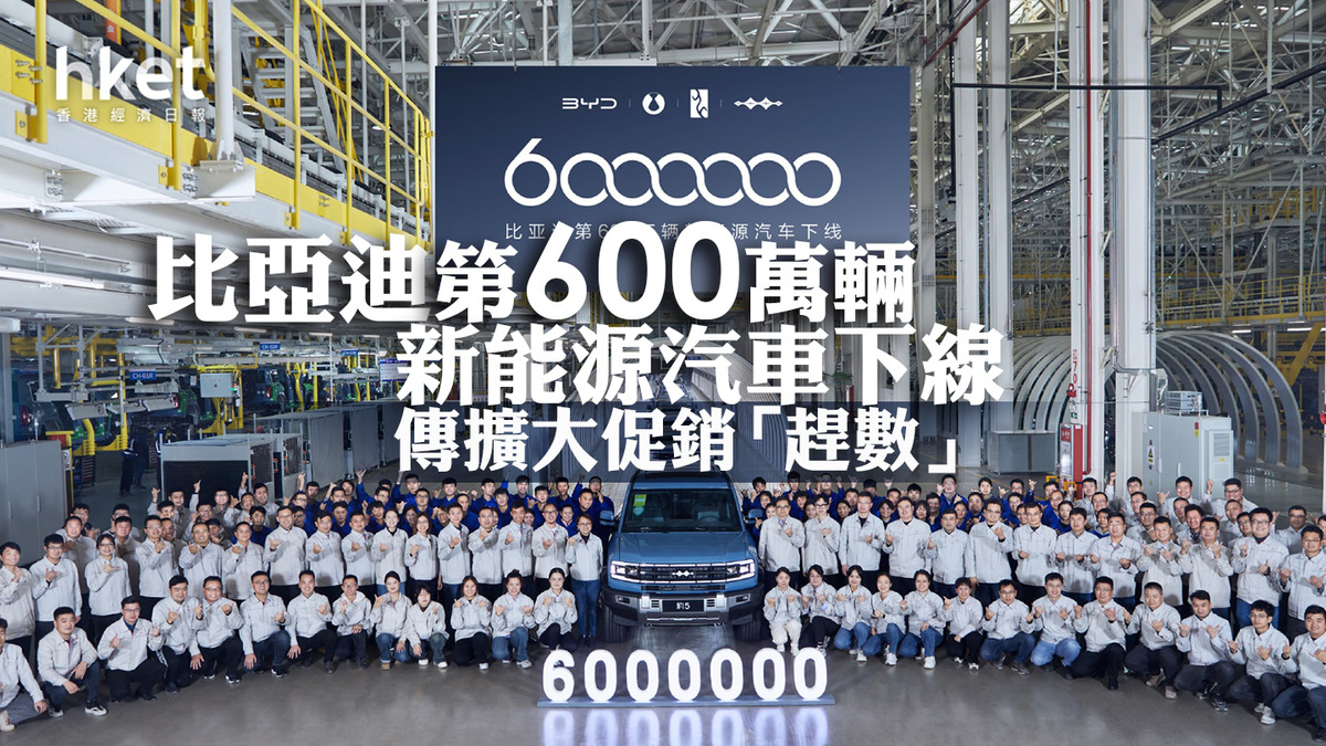 比亞迪1211】比亞迪第600萬輛新能源汽車下線、股價跌6%「贈慶」