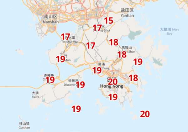 明(4日)早7時分區氣溫,打鼓嶺低見15度。(天文台網頁截圖)