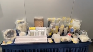 警拘2男涉於山邊地洞藏化學品自製炸藥。（警方直播截圖）
