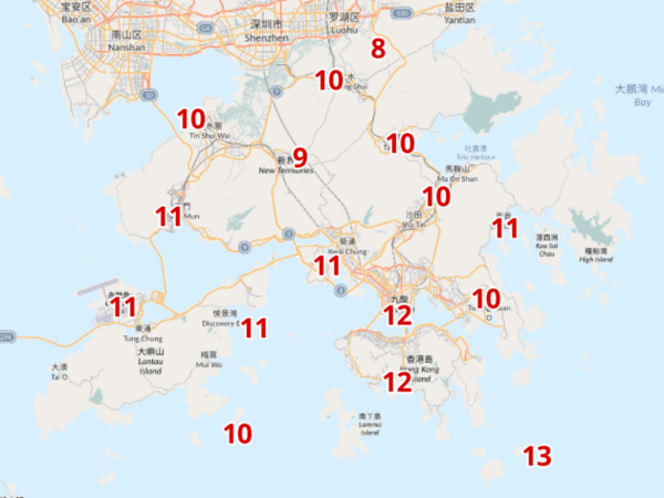 12月17日早上6時各區氣溫。(天文台截圖)
