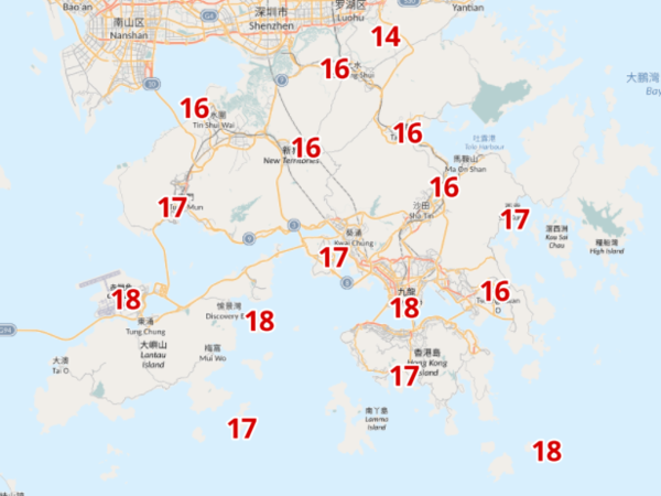 1月17日上午6時各區氣溫。(天文台截圖)