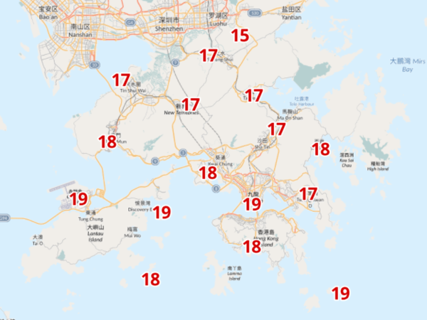 1月18日上午6時各區氣溫。(天文台截圖)