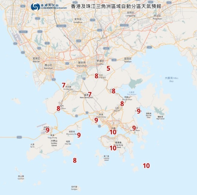 天文台預測1月23日晚上10時香港氣溫。