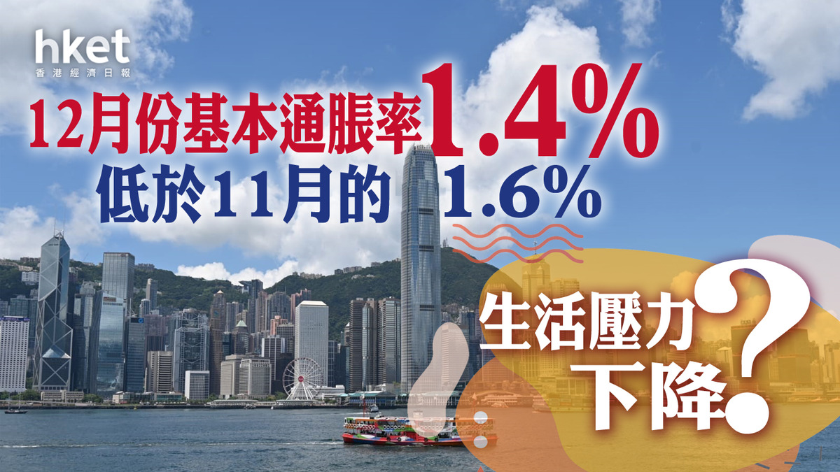 【香港通脹】12月份香港消費物價指數按年升2.4% 基本通脹率為1.4%略低於11月的1.6%