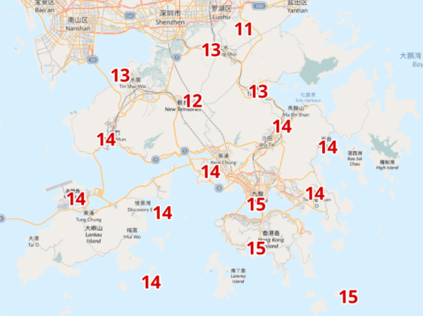 1月27日上午6時各區氣溫。(天文台截圖)