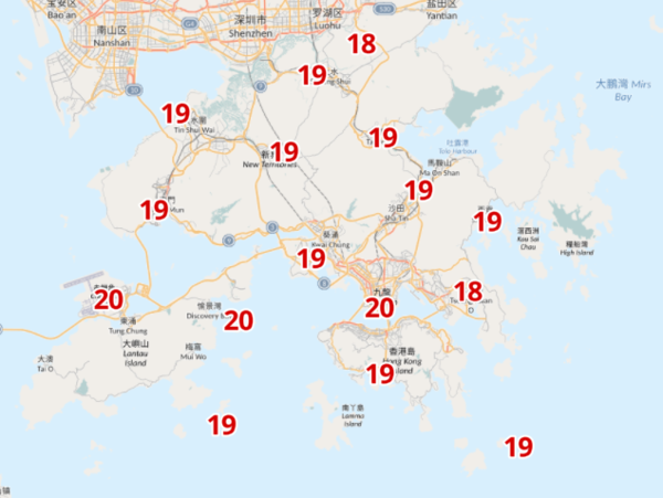 2月1日早上6時各區氣溫。(天文台截圖)