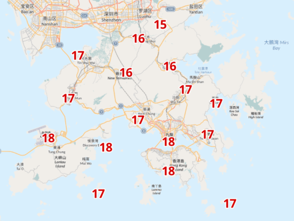 2月26日早上6時各區氣溫。(天文台截圖)