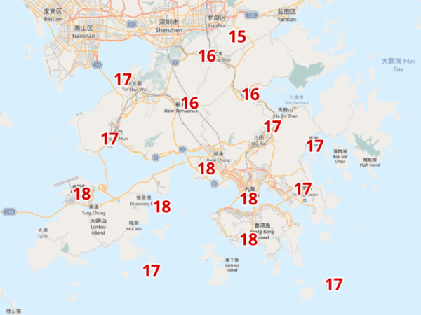 2月27日早上6時各區氣溫。(天文台截圖)