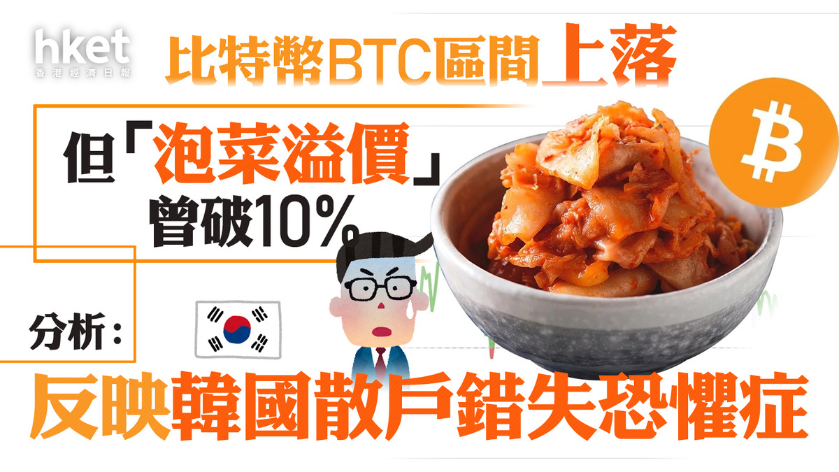 Bitcoin｜比特幣BTC「泡菜溢價」曾破10% 分析：反映韓國散戶錯失恐懼