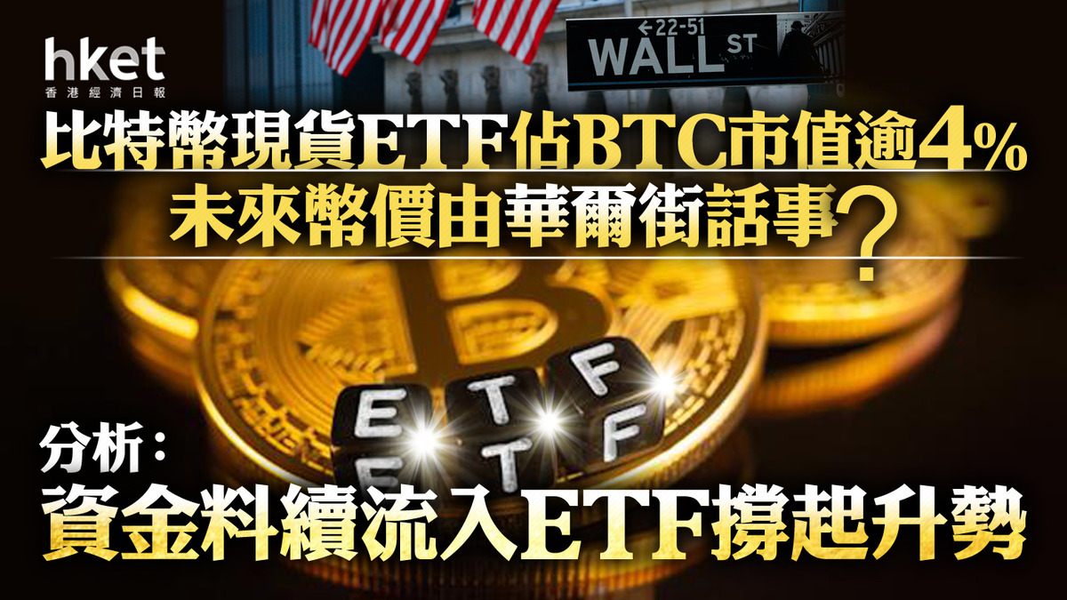 Bitcoin｜比特幣現貨ETF佔BTC市值逾4% 未來幣價由華爾街