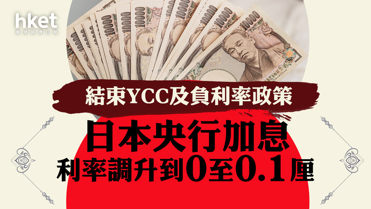 日圓走勢｜日本央行加息：利率調升到0至0.1厘植田和男：不太可能會大幅加息每百日圓兌港元回落至5.19