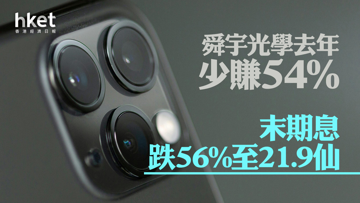 舜宇業績|舜宇光學去年少賺54% 末期息跌56%至21.9仙 績後升近6%後倒跌13%
