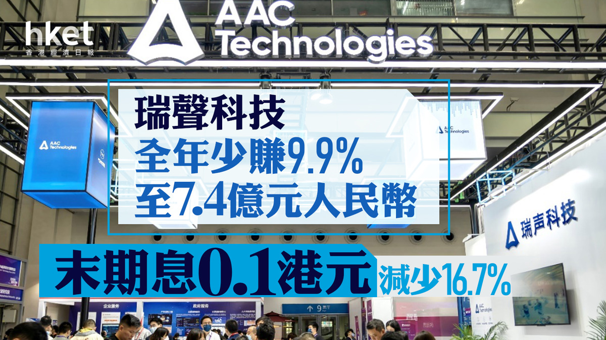 瑞聲2018業績｜瑞聲科技績後曾轉近6% 去年少賺9.9%至7.4億人幣末期息0.1港元減少16.7%