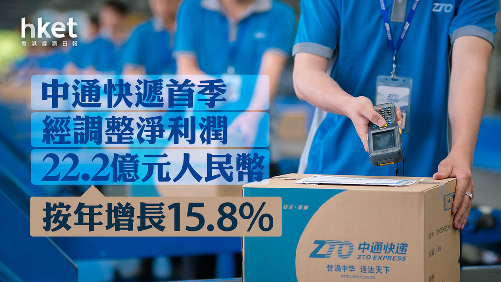 業績｜中通快遞首季經調整淨利潤為22.2億元人民幣　按年增長15.8%