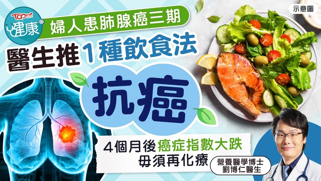 台灣一名婦人患有肺腺癌三期，在醫生推薦下實踐1種飲食法，4個月後癌症指數成功跌至毋須再進行化療。
