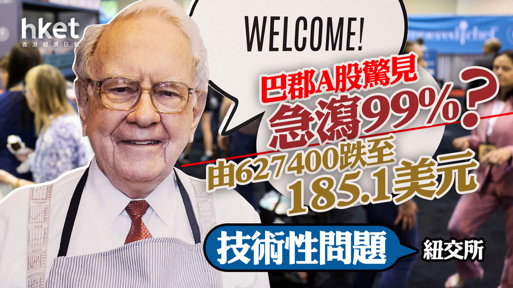 股神巴菲特｜巴郡A股驚見急瀉99？暴跌至185.1美元 紐交所：技術問題解決，相關交易取消