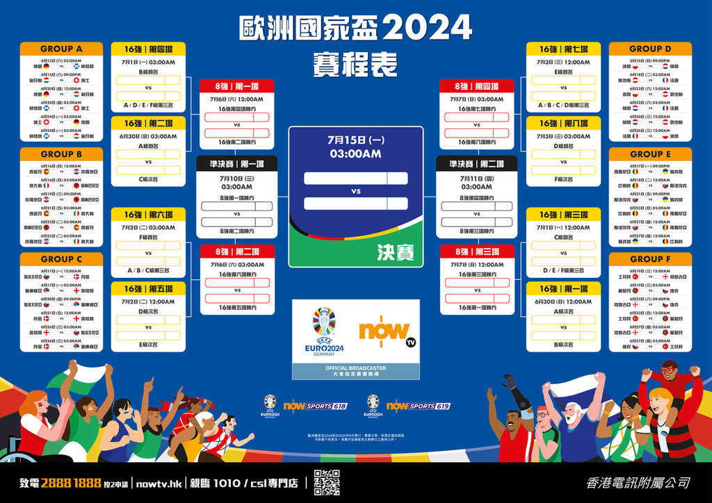 歐國盃2024賽程。（Now TV圖片）