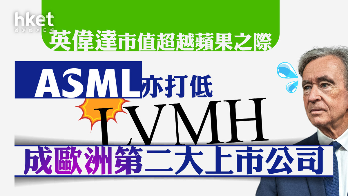 ASML｜英偉達市值突破3萬億美元超越蘋果之際ASML亦打低LVMH 成歐洲第二大上市公司