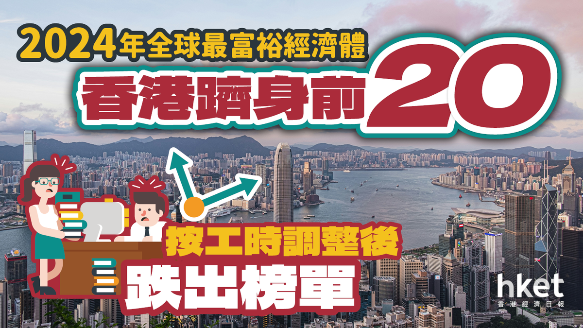2024年全球最富裕經濟體香港躋身前20 按工時調整後跌出榜單