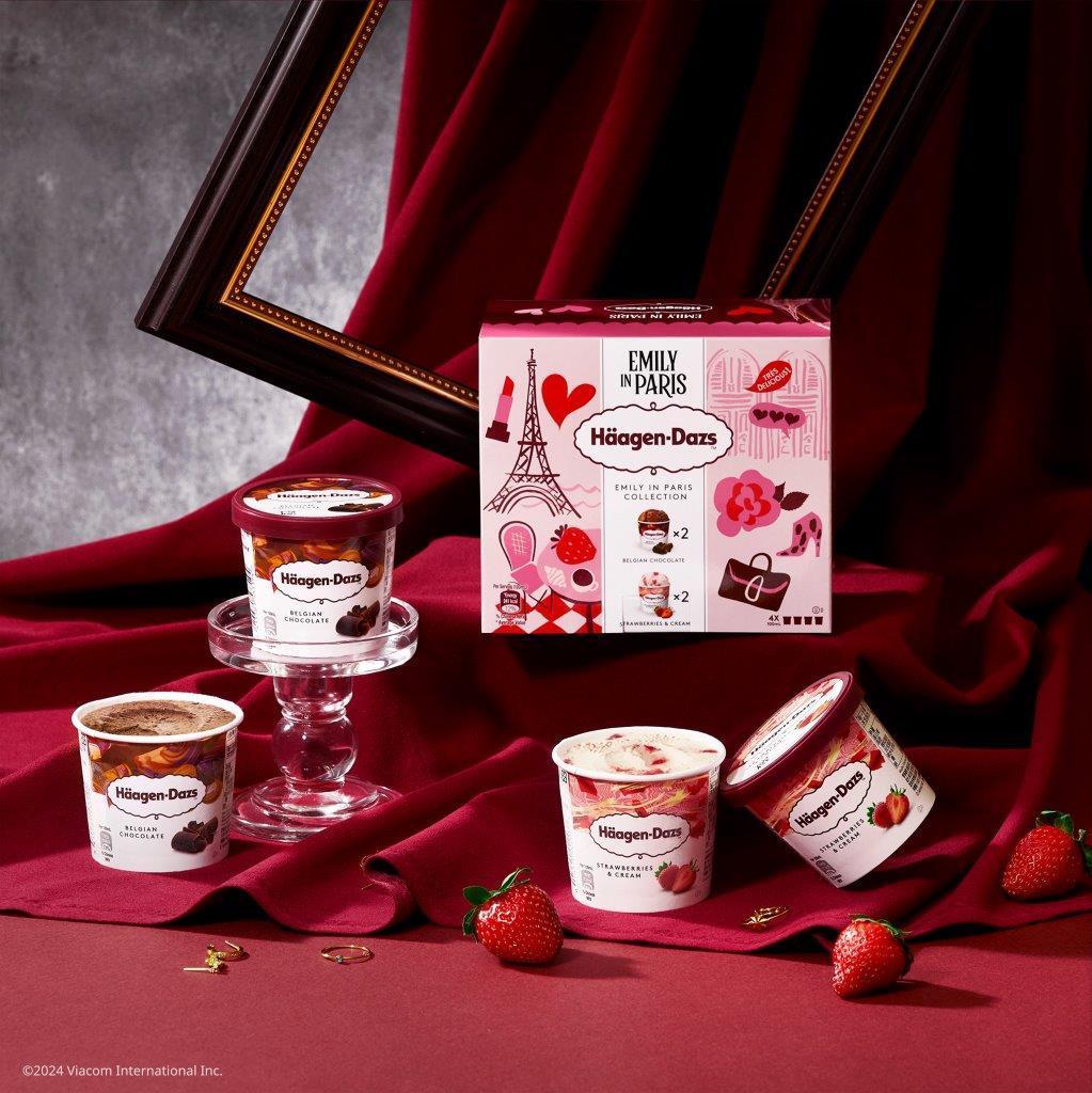 Häagen-Dazs近期宣布與Paramount Consumer Products合作，攜手推出Häagen-Dazs  x 《Emily In Paris》限量版包裝。