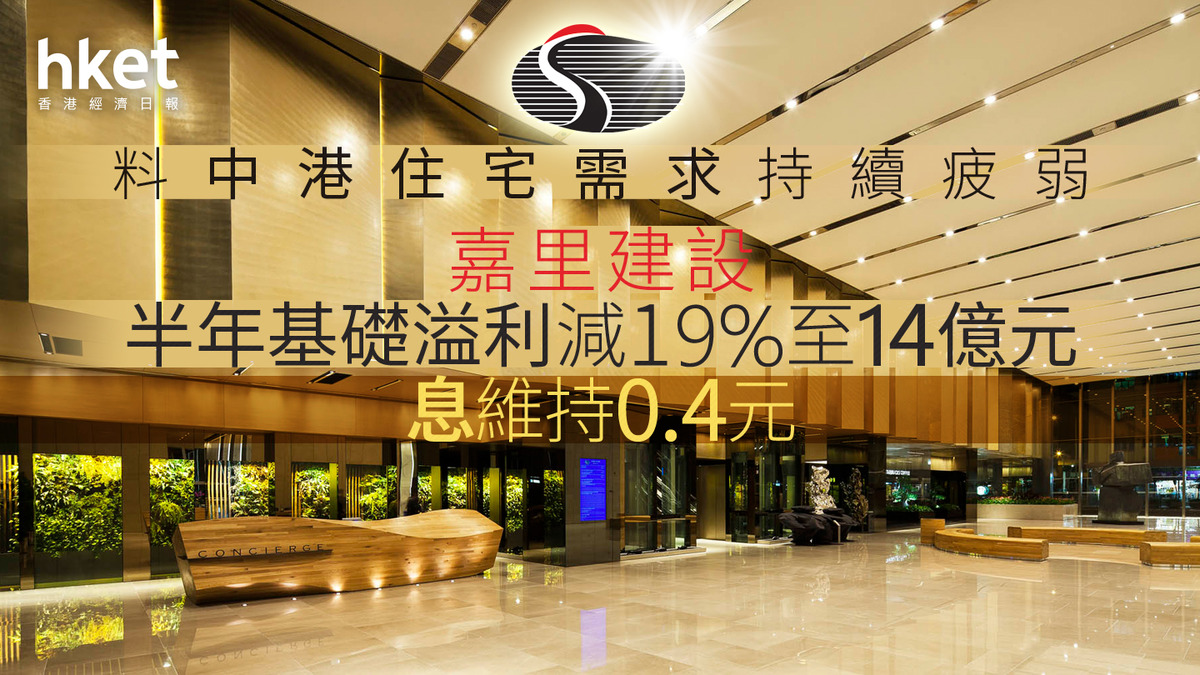 地產股業績|嘉里建設半年基礎溢利減19%至14億元、息維持0.4元 料中港住宅需求持續疲弱