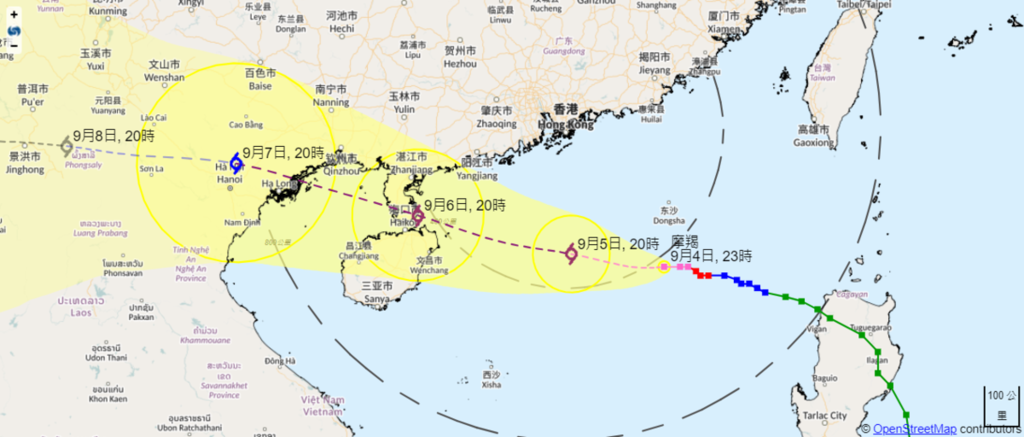 天文台在本周三 (4/9) 晚上11時 颱風路徑圖。