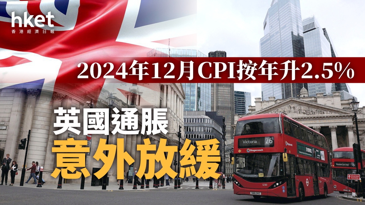 英國經濟｜2024年12月CPI按年升2.5% 通脹意外放緩
