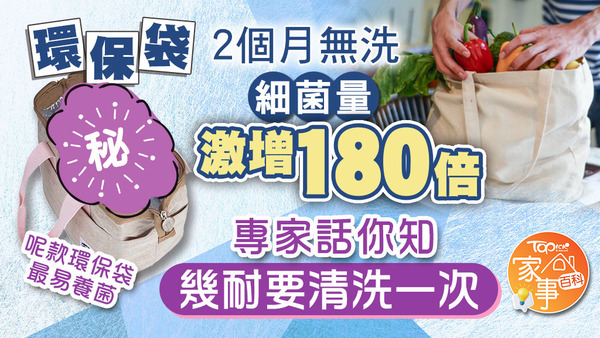 大家多久才會清潔一次環保袋？原來環保袋兩個月沒有清洗，細菌量會激增180倍至超過17萬個！