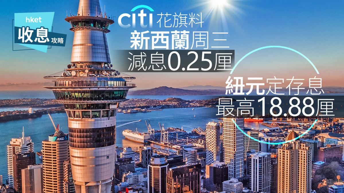 紐元定存｜紐元定存息最高18.88厘花旗料新西蘭周三再減息0.25厘