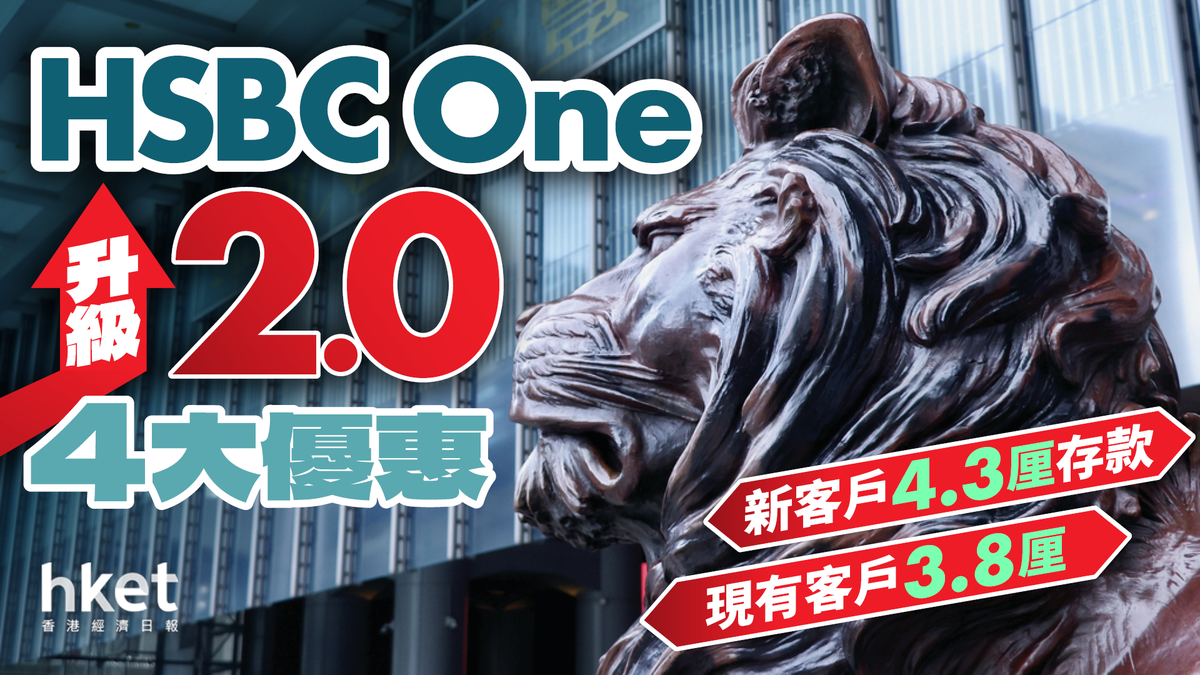 滙豐新客戶4.3厘儲蓄存款現有客戶3.8厘HSBC One升級2.0 4大優惠吸客