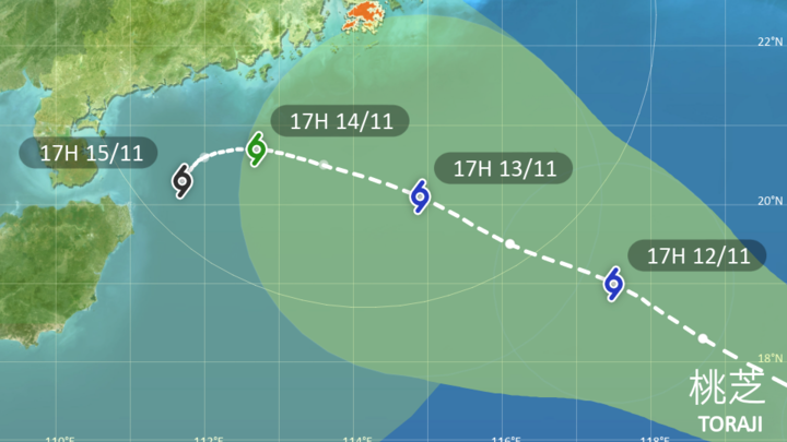 緊接熱帶氣旋「銀杏」，天文台預計另一熱帶氣旋「桃芝」將接力登場。（天文台網頁圖片）