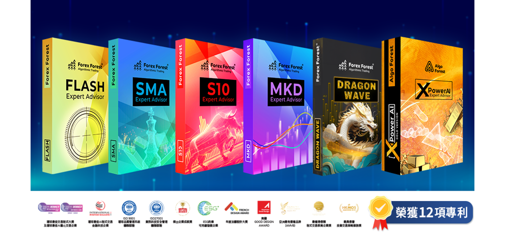 *上圖為Forex Forest EA 產品 Flash, SMA, S10, MKD, Dragon Wave, XPowerAI (Gold Version)