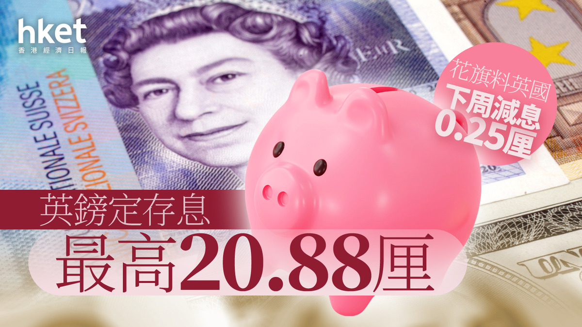 英鎊定存｜英鎊定存最高息20.88厘花旗料英國周四重啟減息0.25厘