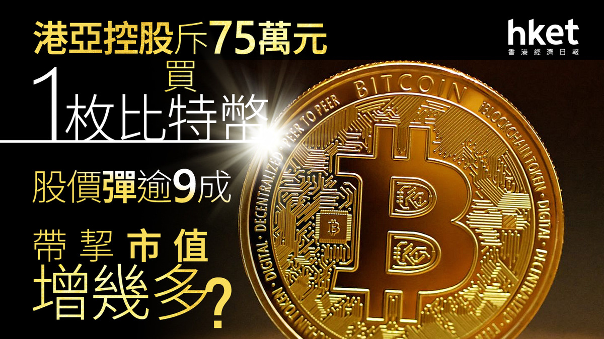 異動股｜港亞控股斥75萬買1枚比特幣股價急升9成、帶挈市值增逾10億
