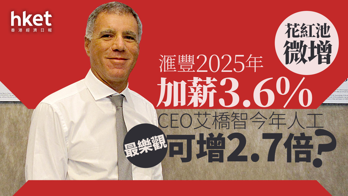 HSBC業績｜滙豐2025年加薪3.6%、花紅池微增CEO艾橋智考核評分如何？今年人工最樂觀可多2.7倍？