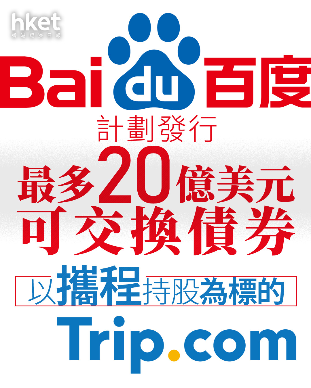 科企抽水｜百度計劃發行不超過20億美元零息可交換債券可換攜程港股