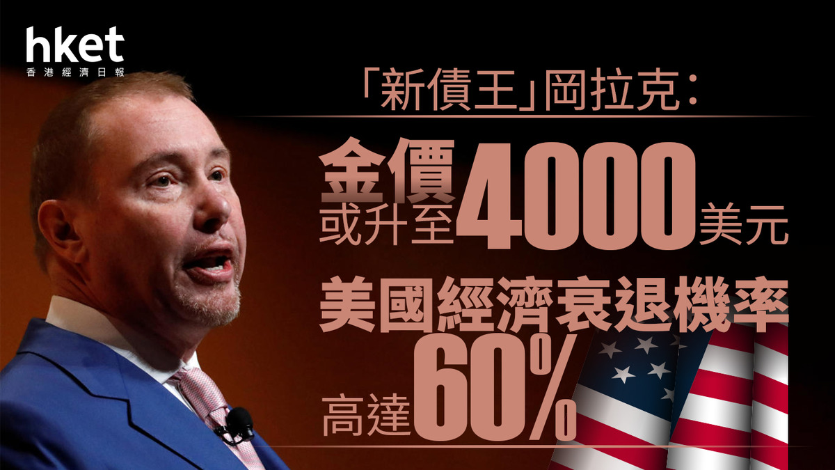 金價走勢｜金價屢創新高「新債王」岡拉克：金價或升至4000美元估美國經濟衰退機率高達60%