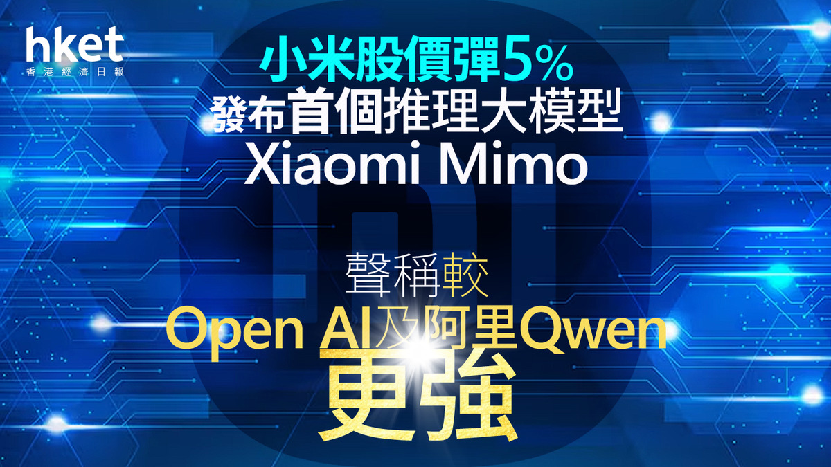 1810｜小米股價彈5% 發布首個推理大模型Xiaomi Mimo 聲稱較