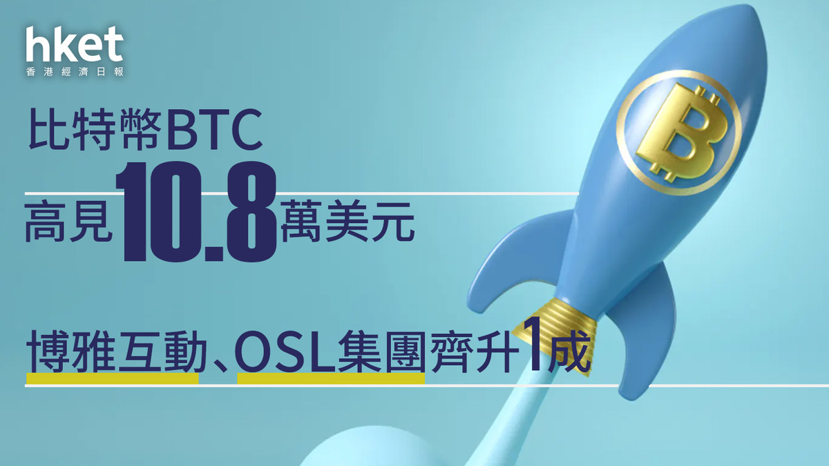 Bitcoin｜比特幣BTC高見10.8萬美元博雅互動、OSL集團齊升逾1成