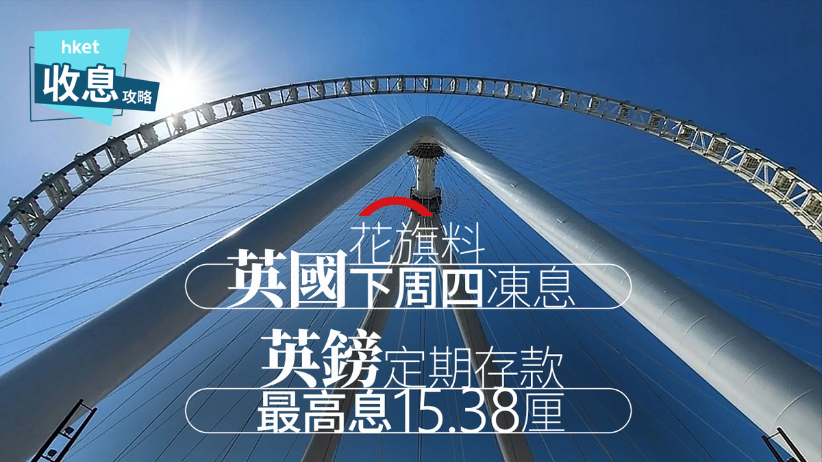 英鎊定存｜英鎊定存最高息15.38厘花旗料英國延至8月才減息0.25厘