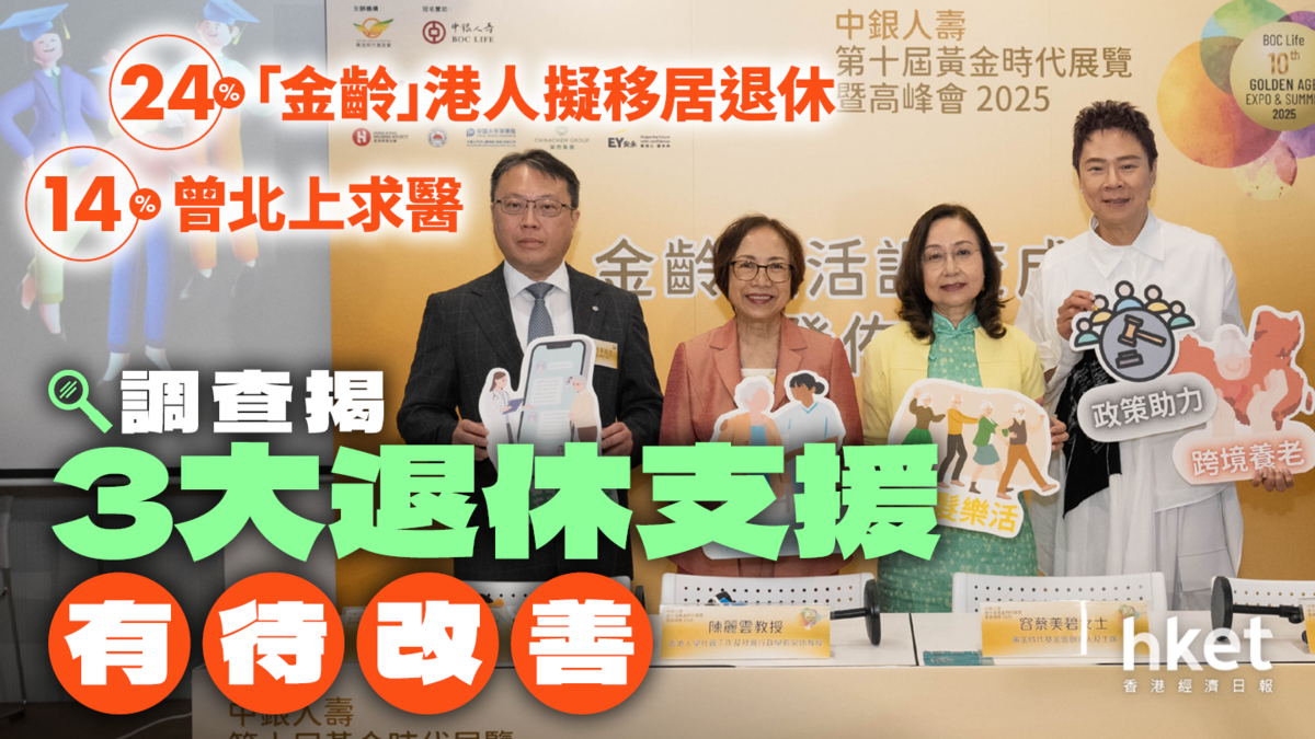 24%「金齡」港人擬移居退休14%曾北上求醫調查揭3大退休支援有待改善