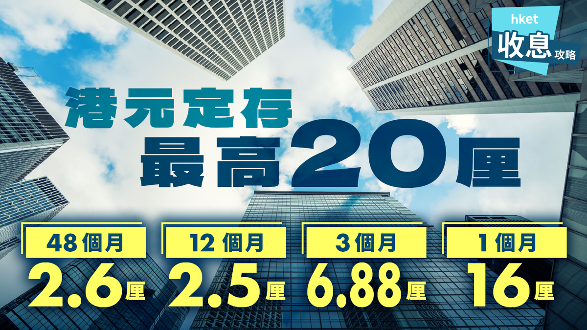港元定存最新攻略特長存期2.6厘1個月5厘新優惠3個月最高6.88厘