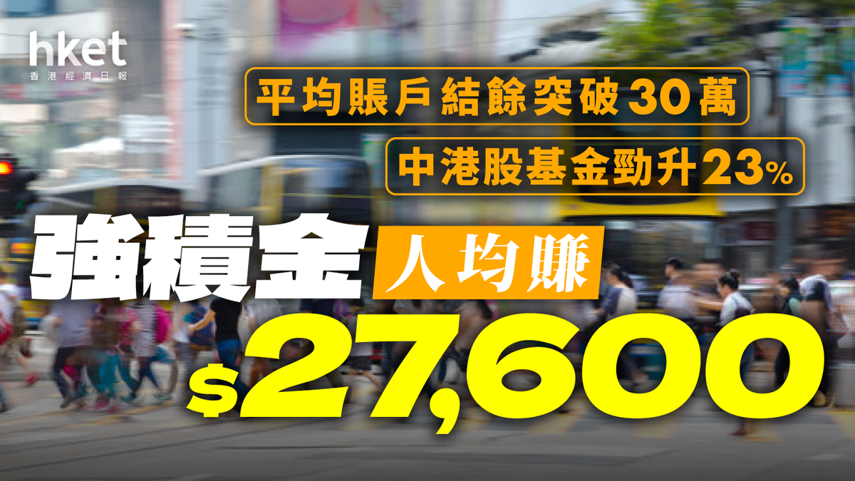 強積金人均賺$27,600 平均賬戶結餘突破30萬！中港股基金勁升