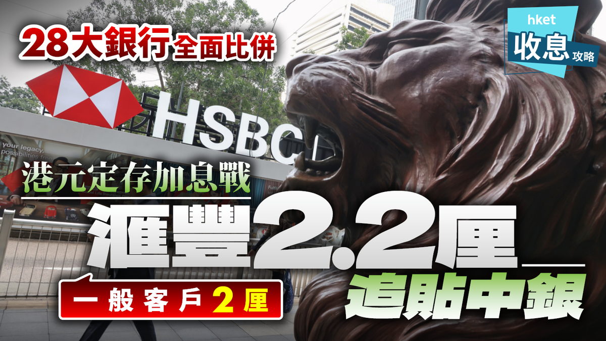 港元定存加息戰滙豐加至2.2厘追貼中銀、一般客戶2厘全港銀行新舊客戶年利率比較