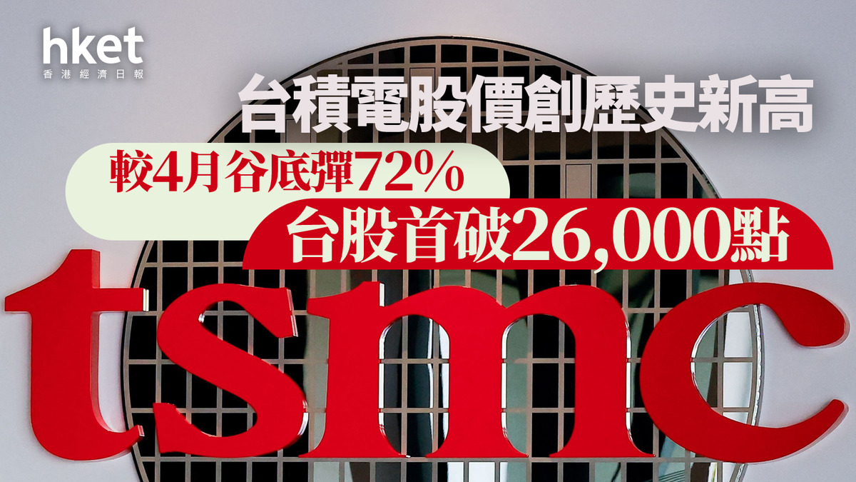 TSM｜台積電股價創歷史新高、較4月谷底彈72% 台股首