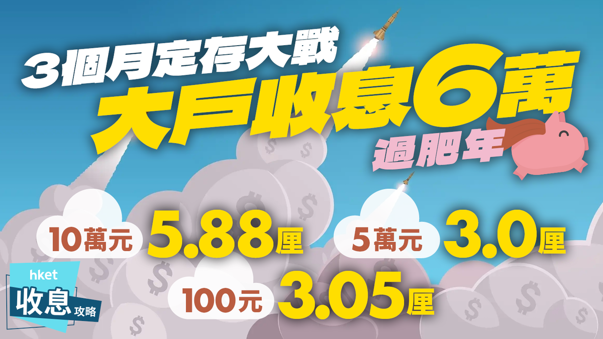 3個月港元定存大混戰1000元起存3.5厘大戶收息6萬元過肥年