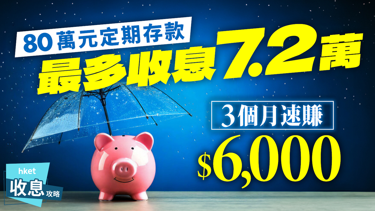 80萬港元定期存款最多收息7.2萬、3個月速賺$6,000