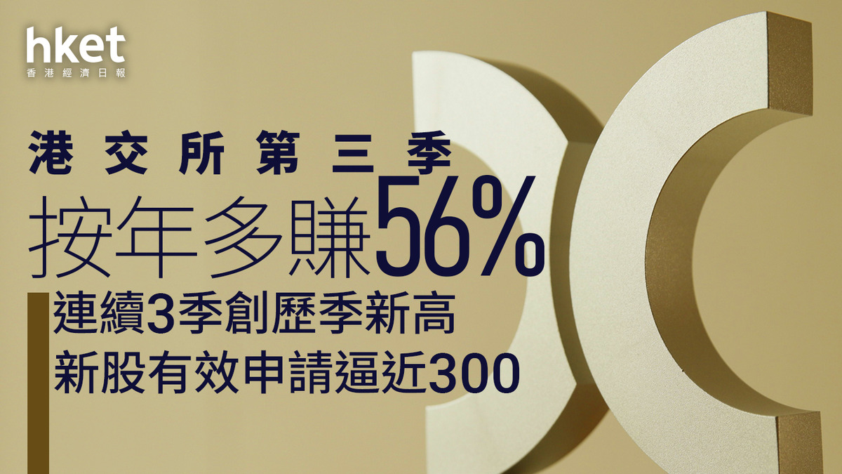 388業績｜港交所第三季按年多賺56%、午市曾倒升連續3季創歷季新高、新股申請逼300