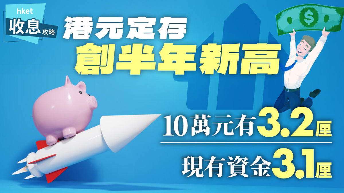 港元定存創半年新高10萬元新資金3.2厘、現有資金3.1厘不同存期同破頂